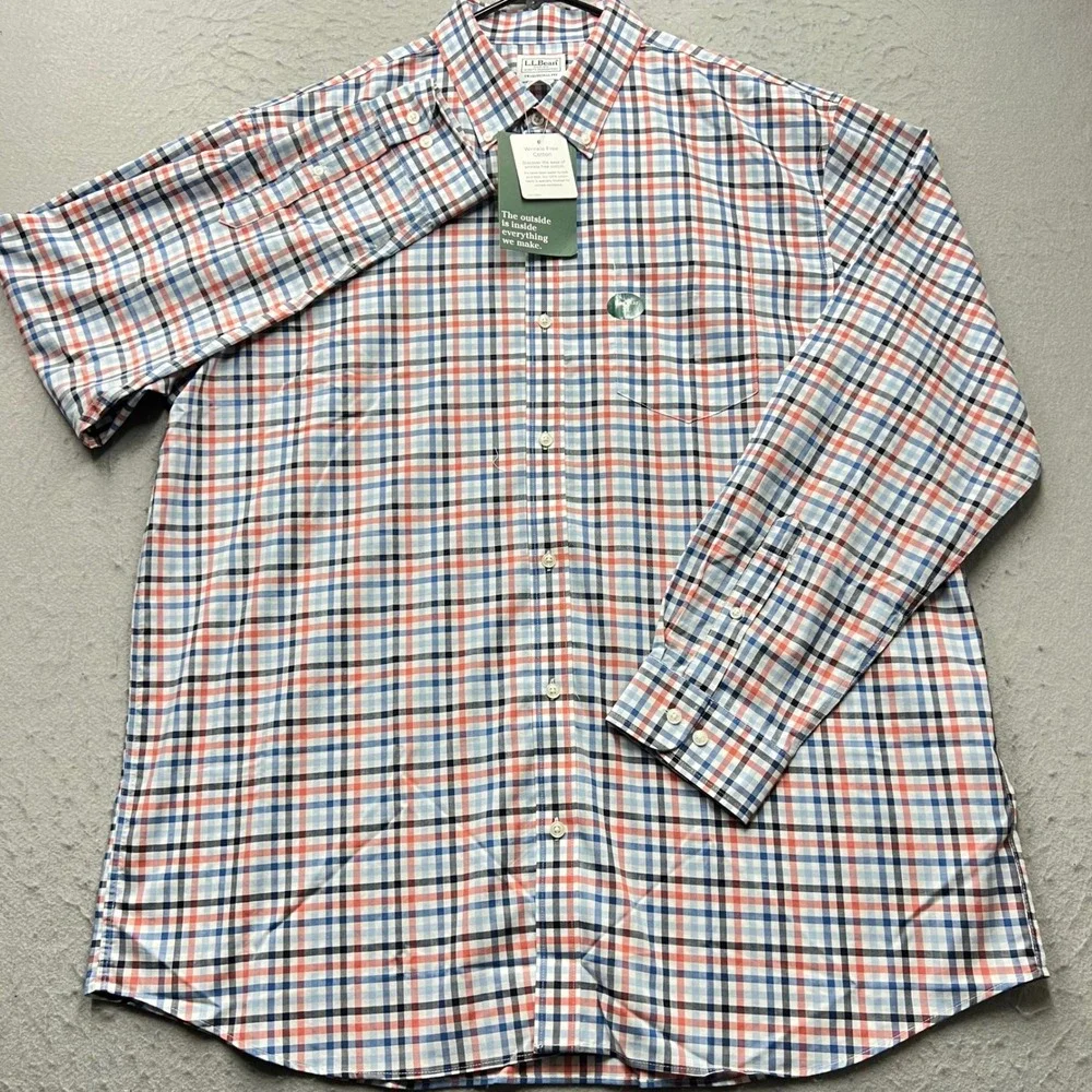 LL Bean Mens XL Regular Traditional Fit Wrinkle Free Cotton Plaid Shirt 288292